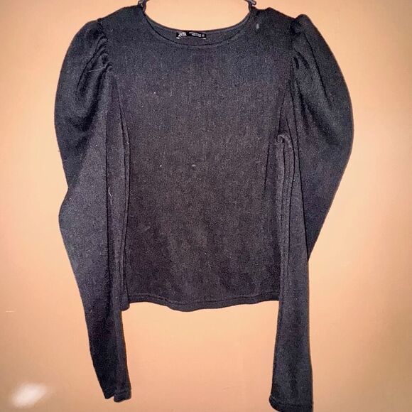 ZARA Women's Black Knit Balloon Sleeve Blouse - Size Small - Picture 7 of 7